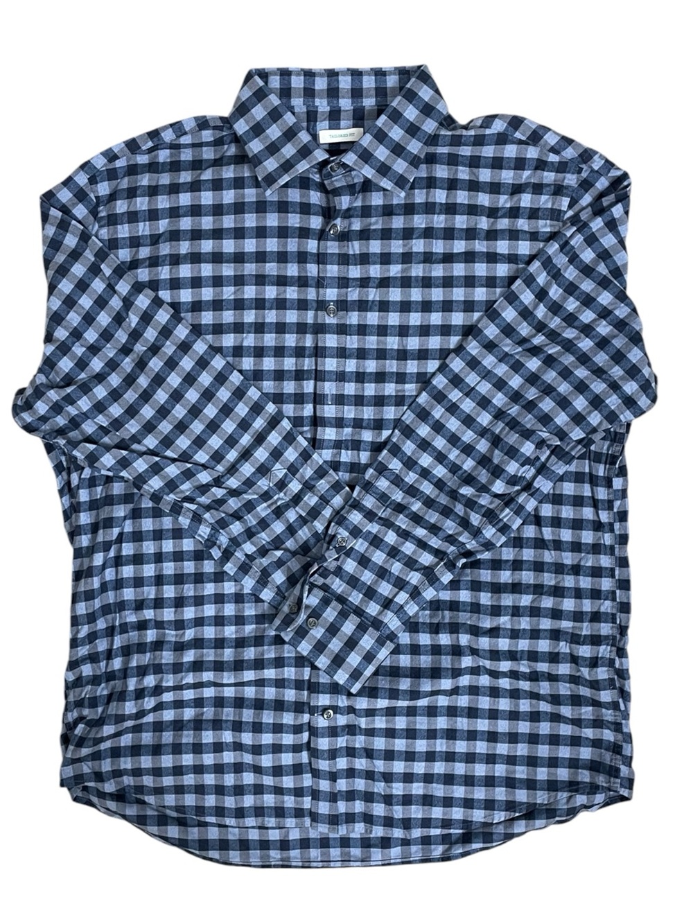 Jos A Bank Shirt XL Blue Check Button Down Tailored Fit Cotton Stretch
